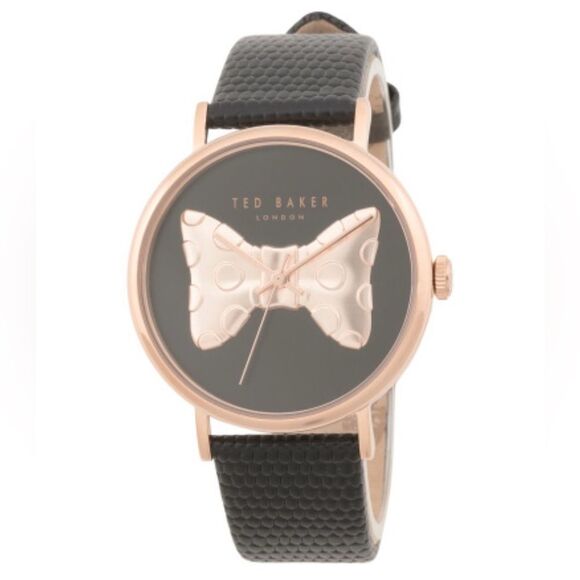 Ted Baker Phylipa Iconic Bow Black Rose Gold Leather Strap Watch - Picture 1 of 16